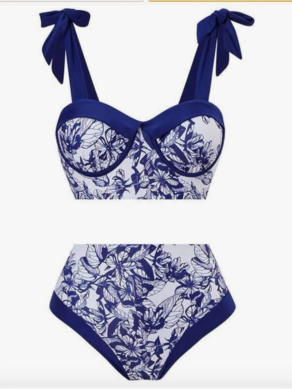 Navy & White Floral Two-Piece Bikini